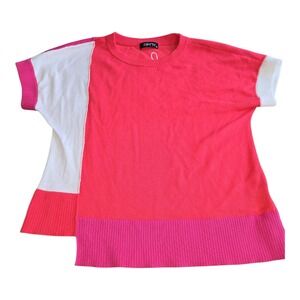 APNY Womens Pink Colorblock Cotton Knit Top Short Sleeve Love Embroidered XS Fun